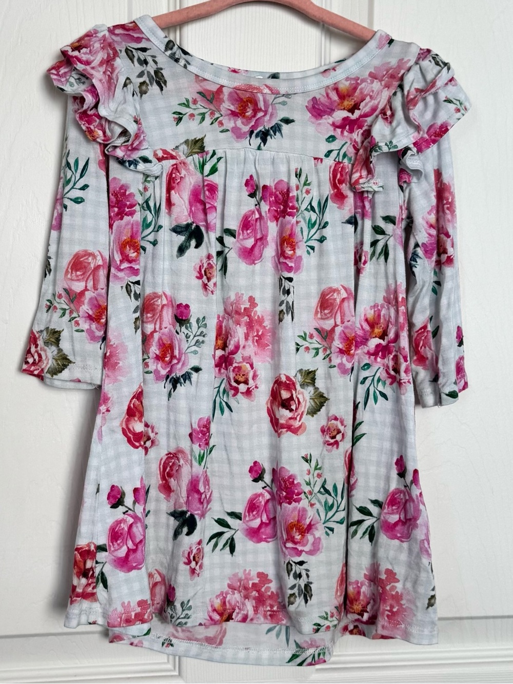 Posh Peanut Gingham Floral Ruffle Dress